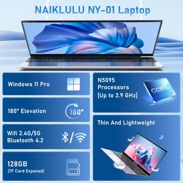 لابتوب 14 انش من نايكلولو، ذاكرة RAM 8GB وSSD 256GB، معالج N5095 4C/4T (حتى 2.9Ghz)، رسومات UHD، شاشة 14 انش FHD 1920×1080، واي فاي 5، بلوتوث 4.2