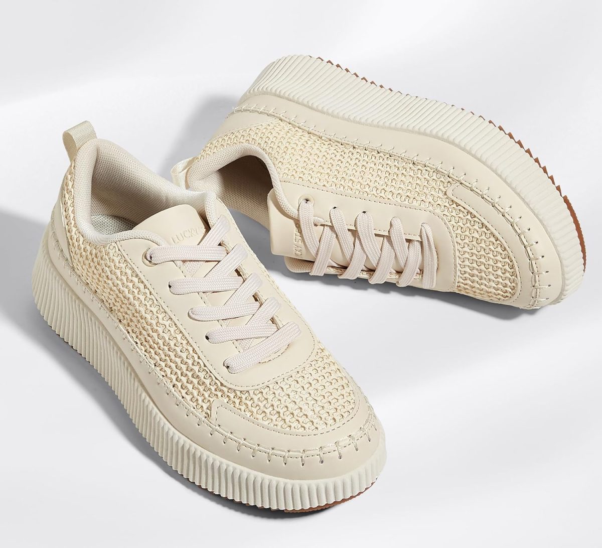 ⁦LUCKY STEP Women's Platform Sneakers Rhinestone Fashion Chunky Casual Sparkly Retro Braided Walking Shoes⁩ - الصورة ⁦5⁩