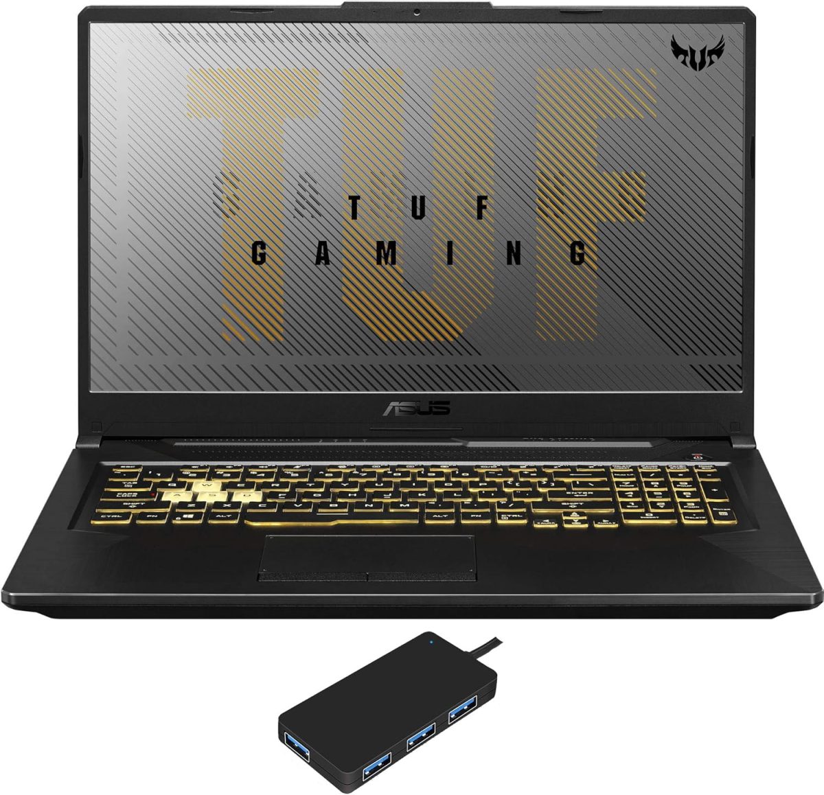 اسس لابتوب تي يو اف A17 للالعاب والترفيه (AMD رايزن 7 4800H ثماني النواة، 64GB RAM، 1TB PCIe SSD، انفيديا GTX 1660 Ti، شاشة 17.3 انش FHD (1920×1080)، WiFi، بلوتوث، كاميرا ويب، ويندوز 10 هوم) مع موزع
