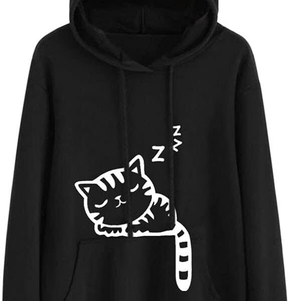 HOT BODY Womens Hoodies Women Hoodies Sweatshirt Winter Cat Pattern Farseeing Sleeve Hooded Sweatshirts Ear Hooed Hoodies and Sweatshirts (Color : OneColor, Size : S)
