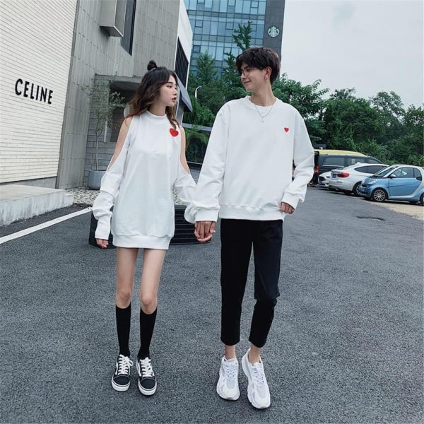 MAISHUSHU Couple Matching Hoodies Sweatshirt White Sport Clothes College School Fashion Style Young Pair Lovers Women Outfit Wear (White,Man L (55-60kg))