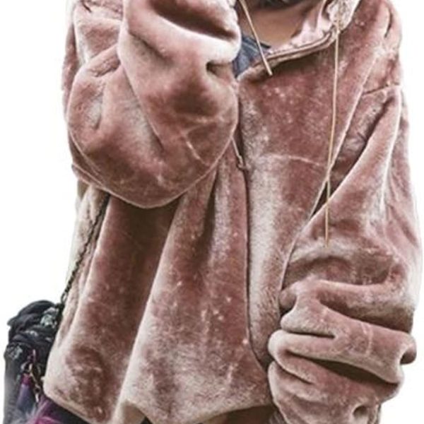 SKYWOK Women's Hoodies Sweatshirt Women fleece hoodies winter loose long-sleeve fur pullovers autumn winter warm plush hoodies sweatshirt pocket hood (Color : Pink, Size : Medium)