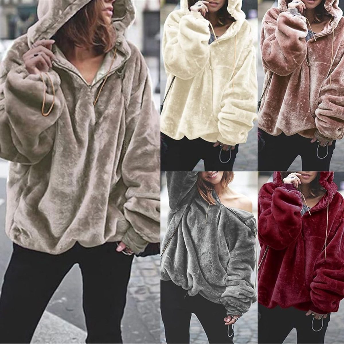 SKYWOK Womens Hoodies Sweatshirt Women fleece hoodies winter loose long sleeve fur pullovers autumn winter warm plush hoodies sweatshirt pocket hood Color Pink Size Medium