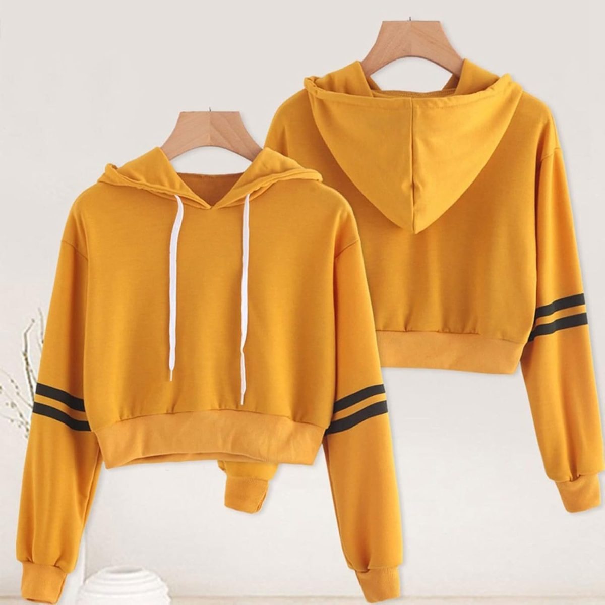TOEE Women Sweatshirts Womens Fashion Sweatshirt Women Varsity Striped Drawstring Crop Hoodie Sweatshirt Jumper Crop Pullover Tops Color Yellow Size Medium