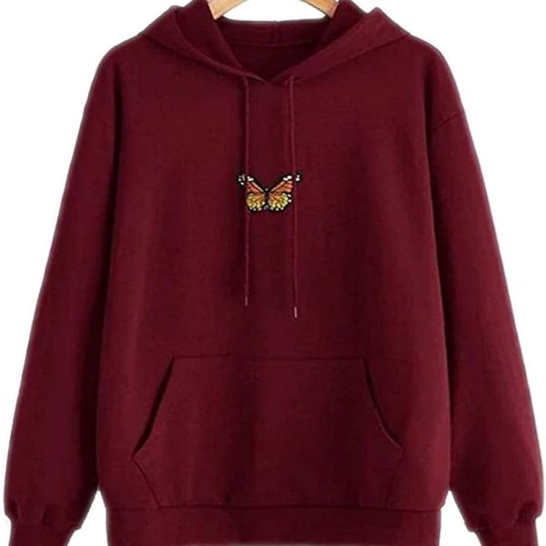 Women Butterfly Sweatshirt Hoody Teen Girls Causal Long Sleeve Pocket Loose Pullover Hoodie Tunic Top Blouse Jumper MANIHOM