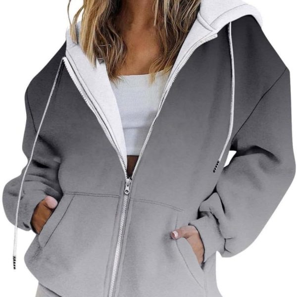Women's Oversized Zip Up Hoodies Sweatshirts Clothes Teen Girl Fall Casual Drawstring Jackets with Pockets