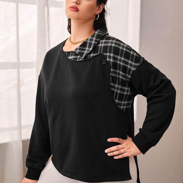 سويت شيرت حريمي أنيق من CYH، سويت شيرت ذو حاشية مرتفعة ومنخفضة وطبعة منقوشة (المقاس: 2XL)