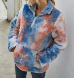 ⁦BTFBM Women Sherpa Pullover Quarter Zip Long Sleeve Fluffy Soft Fleece Jackets Sweaters Sweatshirts Hoodies Outwear Coat⁩ - الصورة ⁦4⁩