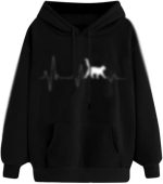 SKYWOK Women's Hoodies Women Sweatshirt Hoody Printed Casual Hooded Pullovers Autumn Long Sleeve Clothes Oversized With Pocket Tops (Color : Black, Size : XL)