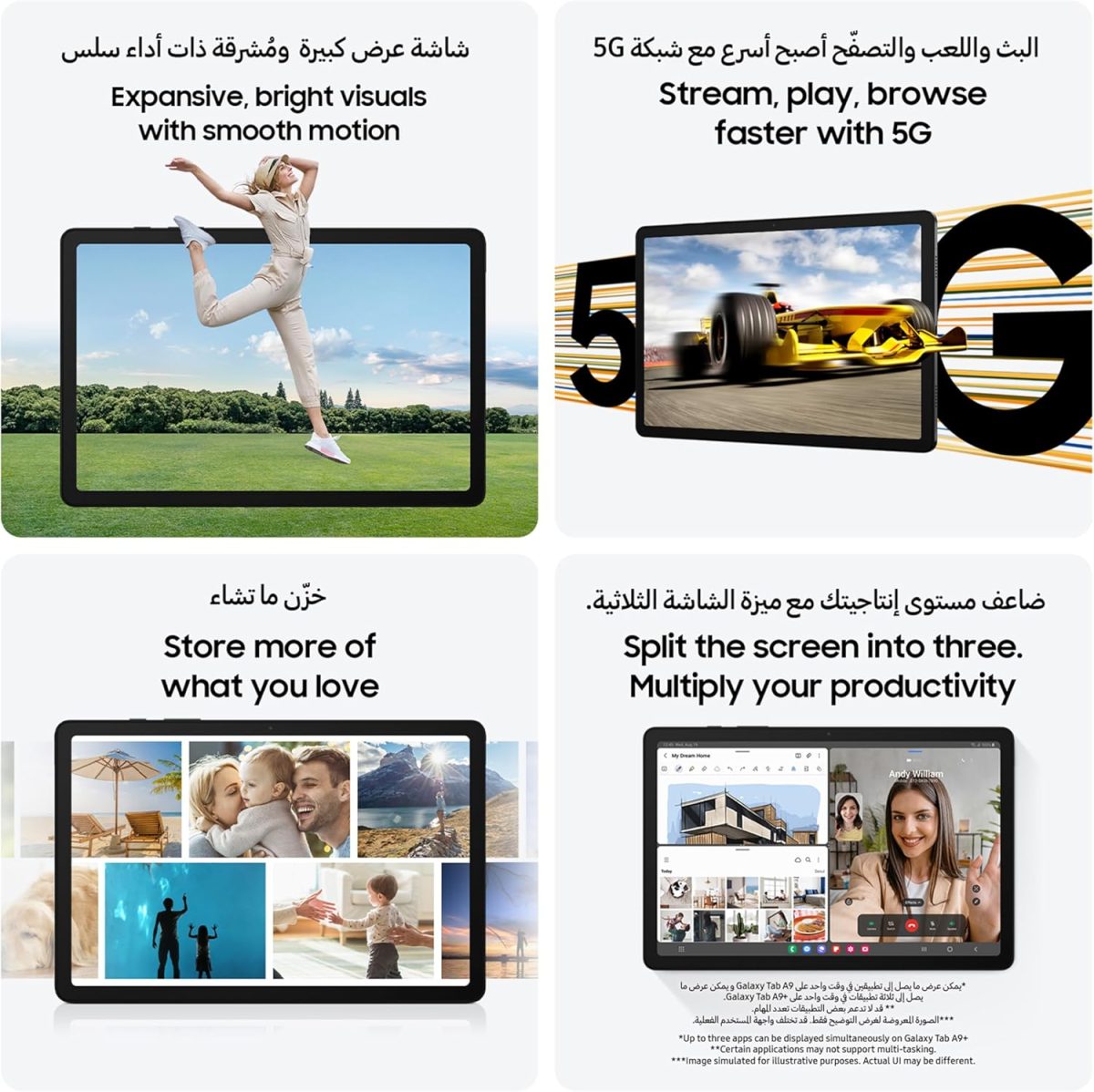 ⁦Samsung Galaxy Tab A9+ WiFi Android Tablet, 8GB RAM, 128GB Storage, Silver (KSA Version)⁩ - الصورة ⁦5⁩