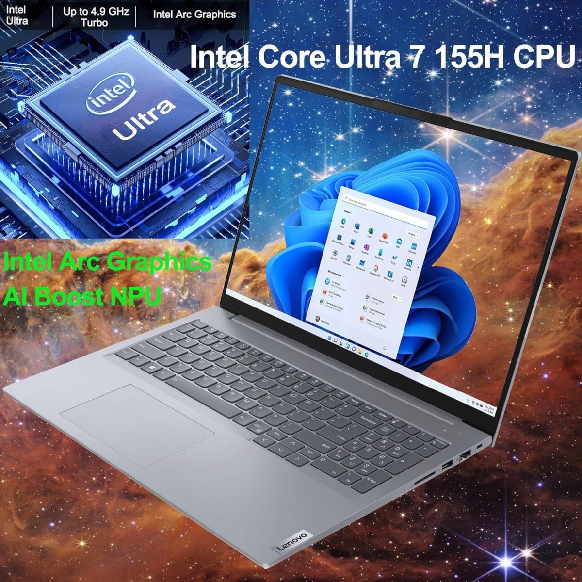 ⁦Lenovo ThinkBook 16 G7 16" FHD+ Business Laptop Computer, Intel 16-Core Ultra 7 155H (Beat i7-13705H), Arc Graphics, 32GB DDR5 RAM, 1TB PCIe SSD, WiFi 6E, Backlit Keyboard, Windows 11 Pro, AZ-XUT⁩ - الصورة ⁦3⁩