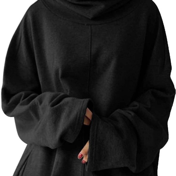 JYDQM Women's Long Hoodies Pullover,Winter Casual Fleece Jackets Knitted Sweatshirt Zip Up Hoodies,S-5XL (Color : C-black, Size : 5XL)