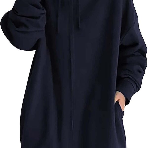 JYDQM Women's Long Hoodies Pullover,Winter Casual Fleece Jackets Knitted Sweatshirt Zip Up Hoodies,S-5XL (Color : A-dark Blue, Size : 5XL)