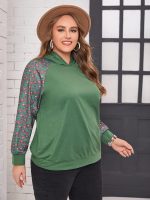 ⁦CYH Women's Fashion Hoodies & Sweatshirts， مقاس كبير هودي طباعة الأزهار اكمام راجلان (Color : Green, Size : 2XL)⁩ - الصورة ⁦3⁩