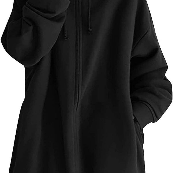 JYDQM Women's Long Hoodies Pullover,Winter Casual Fleece Jackets Knitted Sweatshirt Zip Up Hoodies,S-5XL (Color : A-black, Size : 5XL)