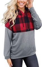 ⁦ESPRIT KIDS ZGMCGD Women's Half Zip Color Block Sweatshirt Hoodies Drawstring Pullover Tops with Pockets⁩ - الصورة ⁦2⁩