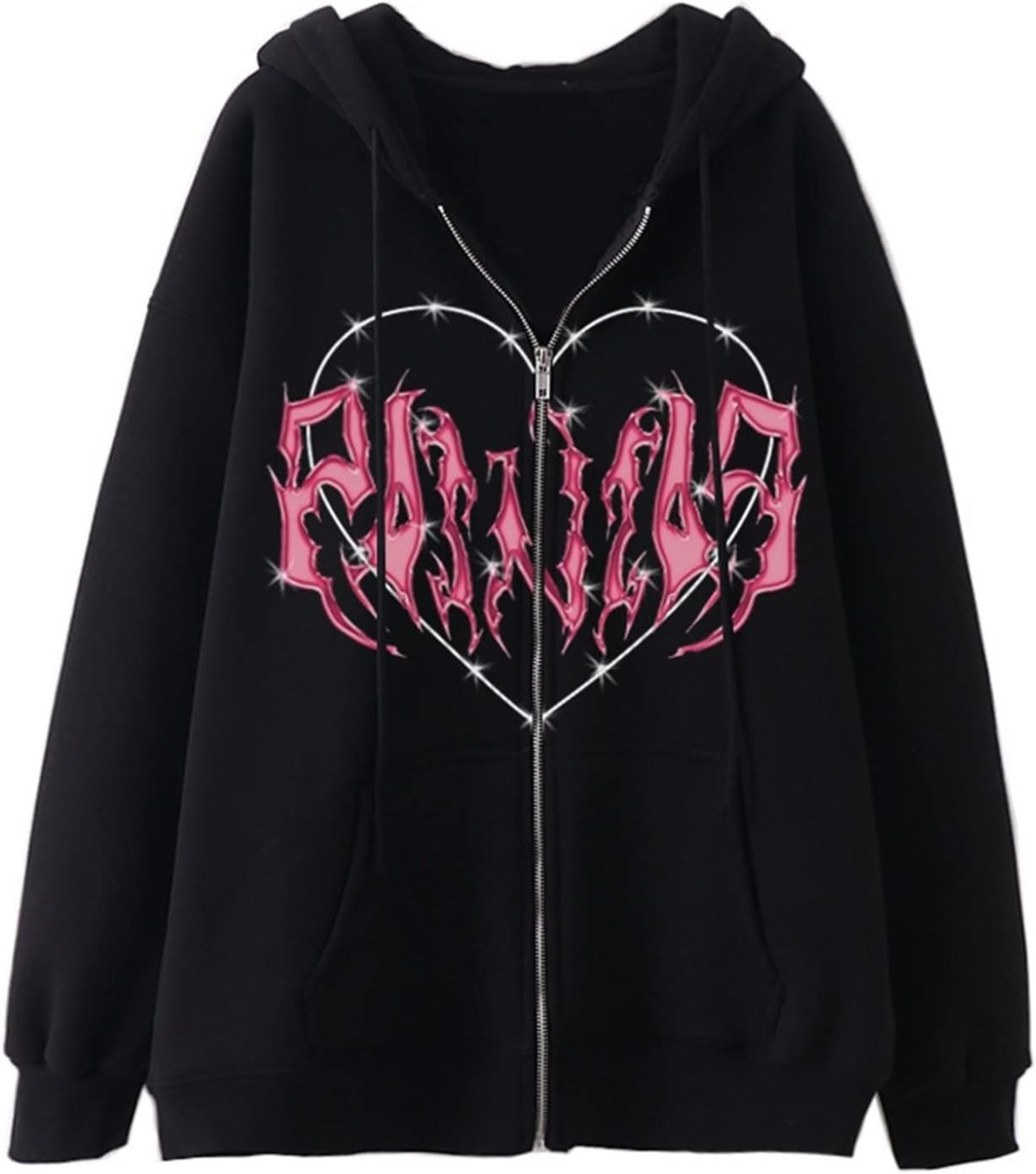 ⁦Womens Oversized Zip Up Hoodie Casual Long Sleeve Y2K Sweatshirt Hoodie Full Zip Jacket Cardigan Top (Color : Black, Size : Large)⁩ - الصورة ⁦3⁩