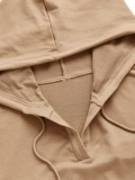 ⁦Verdusa Women's Long Sleeve Drop Shoulder Drawstring Crop Hoodie Sweatshirt Khaki XL, Khaki, X-Large⁩ - الصورة ⁦3⁩