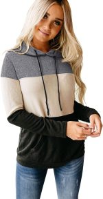 ESPRIT KIDS ZGMCGD Women's Half Zip Color Block Sweatshirt Hoodies Drawstring Pullover Tops with Pockets