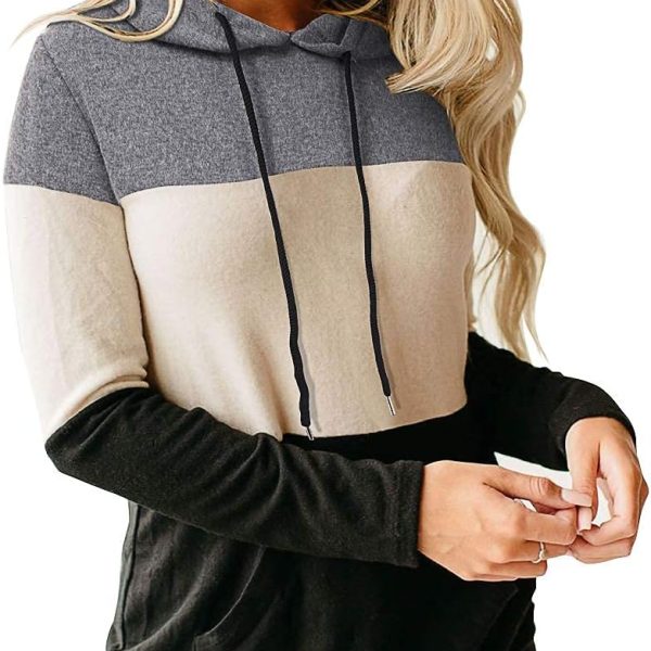 ESPRIT KIDS ZGMCGD Women's Half Zip Color Block Sweatshirt Hoodies Drawstring Pullover Tops with Pockets