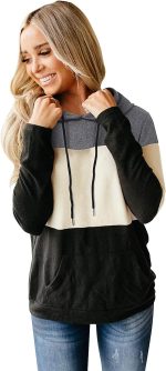 ⁦ESPRIT KIDS ZGMCGD Women's Half Zip Color Block Sweatshirt Hoodies Drawstring Pullover Tops with Pockets⁩ - الصورة ⁦2⁩