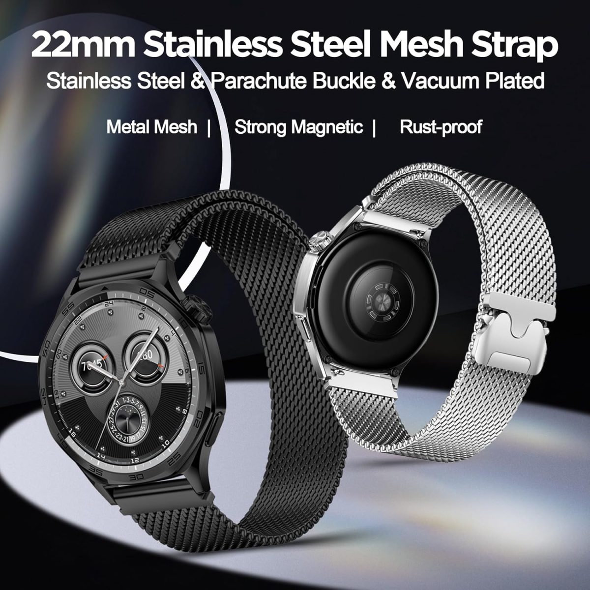 ⁦22mm Watch Strap Compatible with Huawei watch GT 5 46mm Strap Stainless Steel Band for Watch 4 46mm Parachute-Style Buckle Strap Compatible with Huawei watch GT 4 3 2 46mm Straps⁩ - الصورة ⁦2⁩