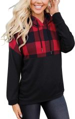 ⁦ESPRIT KIDS ZGMCGD Women's Half Zip Color Block Sweatshirt Hoodies Drawstring Pullover Tops with Pockets⁩ - الصورة ⁦2⁩