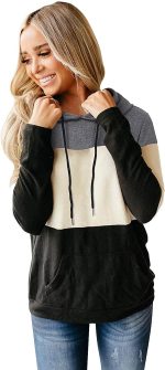⁦N&R Women's Half Zip Color Block Sweatshirt Hoodies Drawstring Pullover Tops with Pockets MANIHOM⁩ - الصورة ⁦3⁩