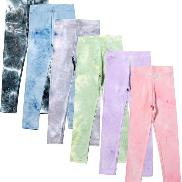 Chicduo 6 Pack Girls Printed Leggings Casual Yoga Pants for Girls Stretchy Tie-Dyed Leggings Girls Athletic Leggings