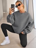 ⁦Mouniubull Womens Oversized Sweatshirts Hoodies Fleece Crewneck Sweaters Casual Tops Comfy Fall Fashion Outfits Winter Clothes 2024-A⁩ - الصورة ⁦4⁩