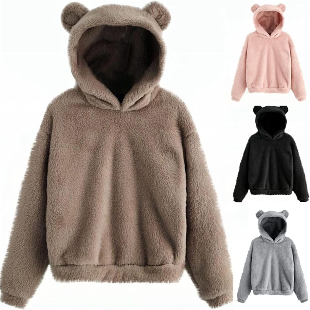 ⁦ZFLY Women Plush Teddy Bear Fleece Outwear Coat Hooded Cartoon Sweatshirt Hoodie Hooded Sweater With Ears (Color : Brown, Size : X-Large)⁩ - الصورة ⁦3⁩