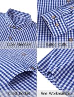 ⁦HENORD Plaid Shirt for Men Button Down Shirt Summer Casual Long Sleeve V-Neck Pullover Top⁩ - الصورة ⁦4⁩