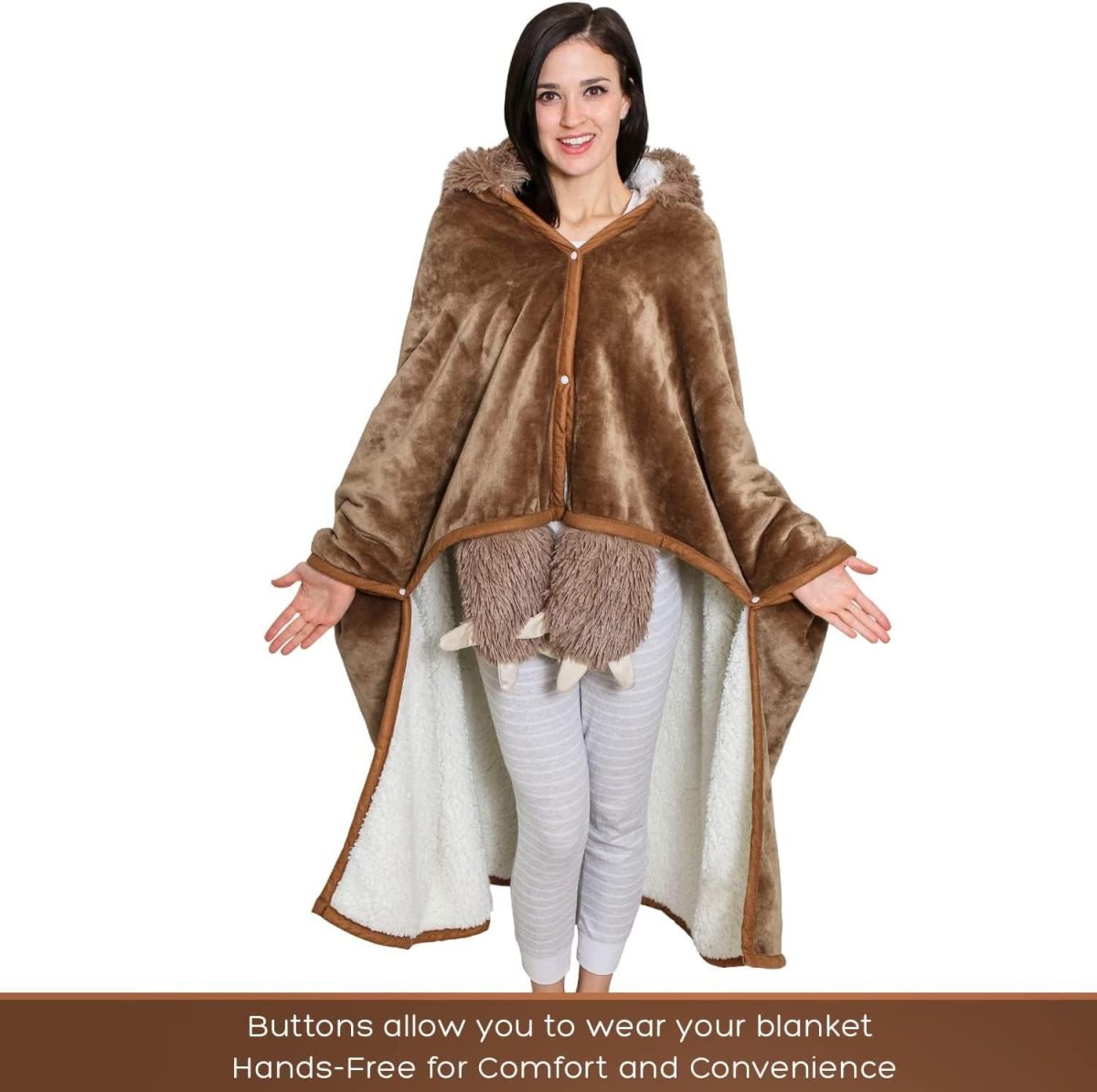 ⁦MAKINGTEC Sloth Wearable Hooded Blanket for Adults, Warm and Cozy Oversized Hoodie, Premium Sherpa and Soft Flannel Fleece, Gifts for Women⁩ - الصورة ⁦5⁩