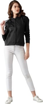 ⁦Miss Olive Women's Round Neck Full Sleeve Solid Hooded Sweatshirt⁩ - الصورة ⁦2⁩