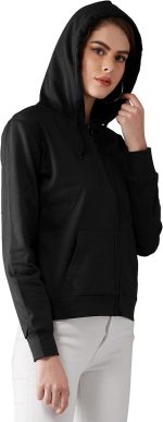 ⁦Miss Olive Women's Round Neck Full Sleeve Solid Hooded Sweatshirt⁩ - الصورة ⁦4⁩