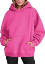 ⁦CheJooe Women Hoodies Oversized Sweatshirts Long Sleeve Pullover Shirts Casual Loose Y2K Autumn Winter Tops Outerwear Wear Activewear(01#hot Pink,XXL)⁩ - الصورة ⁦3⁩
