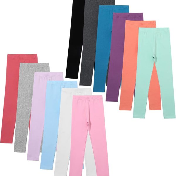 Chicduo 12 Pack Girls Leggings Girls Cotton Pants Toddler Stretch High Waisted Leggings Soft and Breathable Leggings