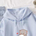 ⁦Women Kawaii Cartoon Cute Cat Graphic Casual Cotton Pullover Hoodies Sweatshirt⁩ - الصورة ⁦3⁩