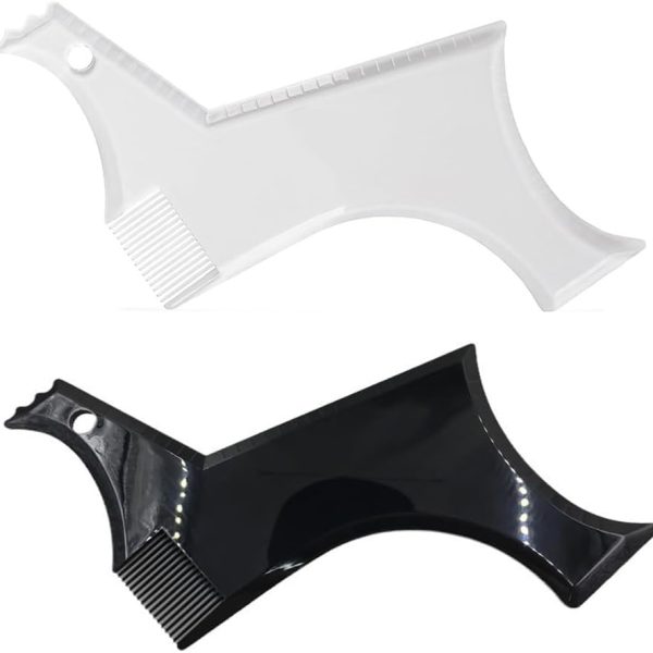 2 Pack Beard Shaping Styling and Haircut Tools for Men: Perfect for Men for Hairline Line-up, Edging - Stencil/Template for Trimming, Mustache, Goatee, Neckline, Great Gift, Black +Transparent