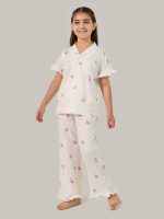 ⁦Styli Girls Floral Printed Button Front Pyjama Set⁩ - الصورة ⁦2⁩