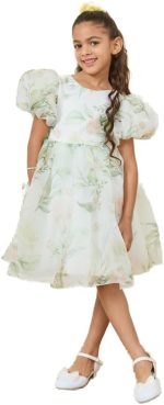 Styli Girls Floral Print Organza A-Line Dress