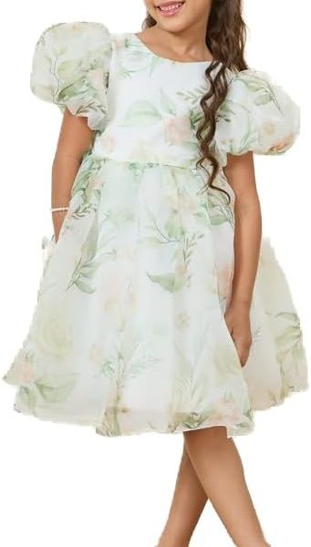 Styli Girls Floral Print Organza A-Line Dress