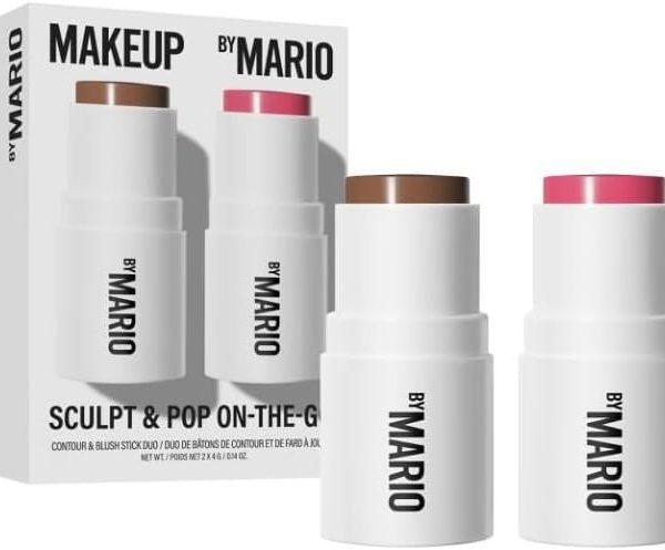 MAKEUP BY MARIO Original | Sculpt & Pop On the Go - Duo Mini Contour and Blush | 2 x 4 grams | by Bella | Mini Dark/RASPBERRY, 4 grams (Pack of 1)
