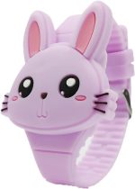 Xspring Kids Watches, Girls Digital Watch with Clamshell Design, Rabbit Shape Kids Watch, Fashion Silicone Band Watch, Cartoon LED Digital Watch, Gifts for Girls Age 2-8