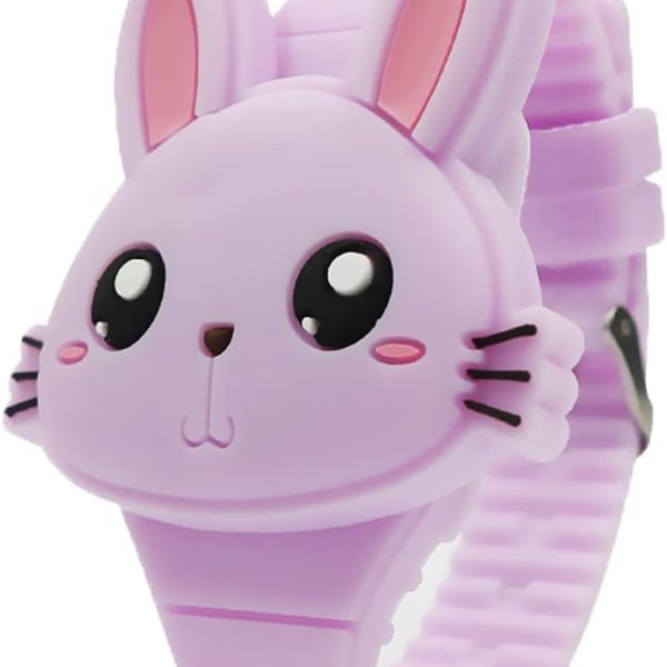 Xspring Kids Watches, Girls Digital Watch with Clamshell Design, Rabbit Shape Kids Watch, Fashion Silicone Band Watch, Cartoon LED Digital Watch, Gifts for Girls Age 2-8