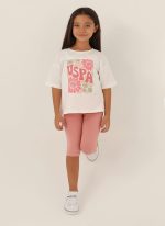 ⁦U.S. POLO ASSN. Girls Cream Capri Set⁩ - الصورة ⁦2⁩