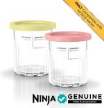 ⁦Ninja XSKPNTLTD2 CREAMi Deluxe Pints and Lids 2 Pack, Compatible with NC500 Series Ninja Creami Deluxe ice Cream Makers, BPA-Free & Dishwasher Safe, Coral & Yellow Lids⁩ - الصورة ⁦2⁩