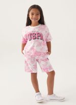 ⁦U.S. POLO ASSN. Girls Beige-Orchid Bermuda Set⁩ - الصورة ⁦2⁩