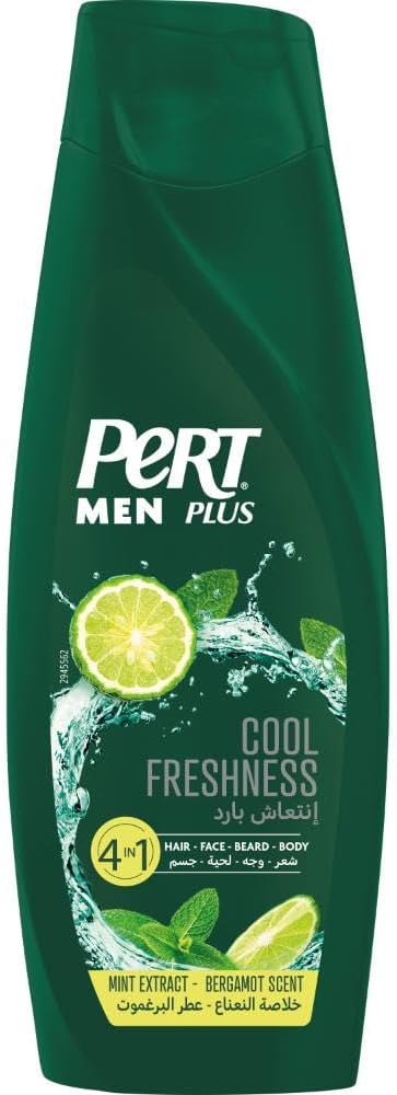 Pert Plus Men, Cool Fresh Shampoo with Mint Extract, Bergamot Scent, 4in1 for Hair, Face, Beard and Body, 360ml