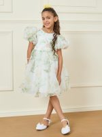 ⁦Styli Girls Floral Print Organza A-Line Dress⁩ - الصورة ⁦2⁩